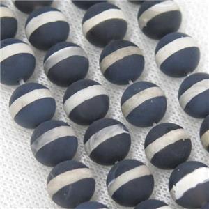 round matte black Tibetan Agate Beads, line, approx 6mm dia