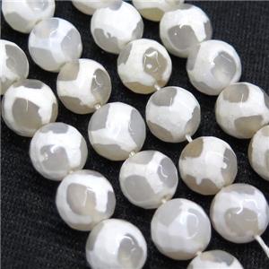 faceted round white Tibetan Agate Beads, football, approx 10mm dia