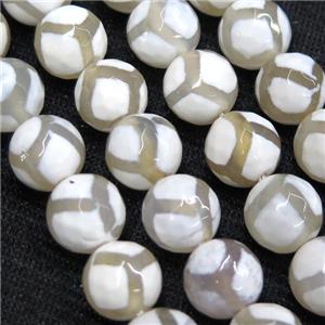 faceted round Tibetan Agate Beads, football, approx 12mm dia