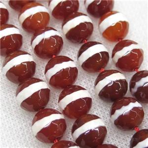faceted round red Tibetan Agate Beads, line, approx 6mm dia