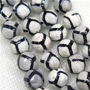 faceted round Tibetan Agate Beads, football, approx 8mm dia