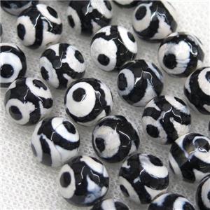 faceted round black Tibetan Agate Beads, eye, approx 6mm dia
