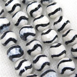 faceted round Tibetan Agate Beads, wave, approx 10mm dia