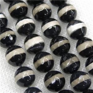 faceted round black Tibetan Agate Beads, line, approx 12mm dia