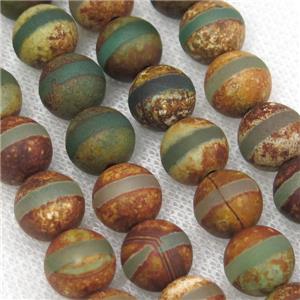 round green tibetan agate beads, line, matte, approx 12mm dia