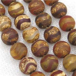 round matte tibetan agate beads, wave, antique red, approx 6mm dia