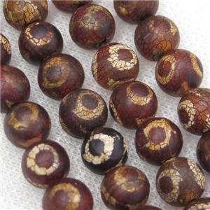 round crackle Tibetan Agate Beads, line, antique red, approx 12mm dia