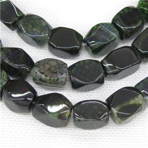 green Agate beads, faceted cuboid, approx 11-18mm