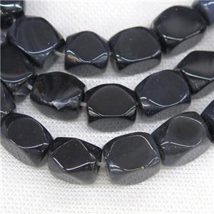 black Agate beads, faceted cuboid, approx 11-18mm