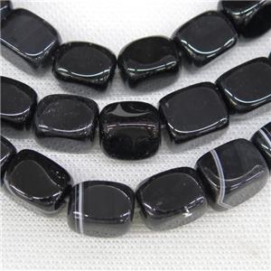 black Agate beads, faceted cuboid, approx 12-16mm