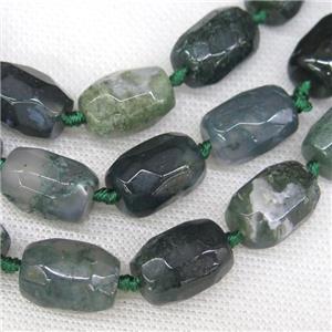 green Moss Agate Beads, faceted barrel, approx 13-18mm