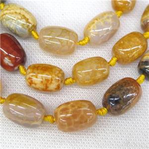 yellow dragon veins agate barrel beads with knot, approx 13-18mm