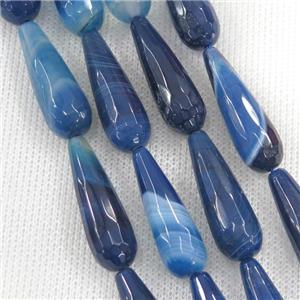 blue stripe Agate beads, faceted teardrop, approx 10x30mm