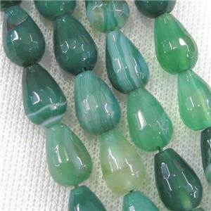 green stripe Agate beads, faceted teardrop, approx 10-14mm