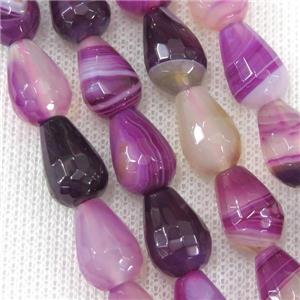 purple stripe Agate beads, faceted teardrop, approx 10-14mm