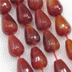 red carnelian agate beads, faceted teardrop, approx 10-14mm