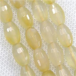 lt.yellow Agate beads, faceted barrel, approx 8-12mm