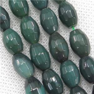 green Agate beads, faceted barrel, approx 8-12mm