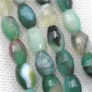 green Agate beads, faceted barrel, approx 8-12mm