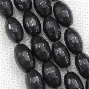 black Agate beads, faceted barrel, approx 8-12mm