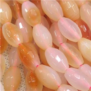 pink Agate beads, faceted barrel, approx 8-12mm