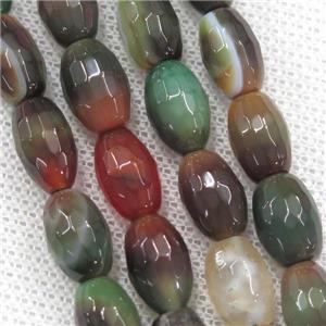 redgreen Agate beads, faceted barrel, approx 8-12mm
