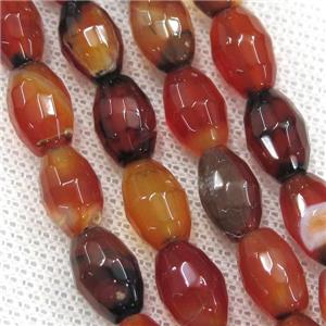 red Agate beads, faceted barrel, approx 8-12mm