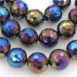 Natural Black Agate Beads Faceted Round Rainbow Electroplated, approx 12mm dia