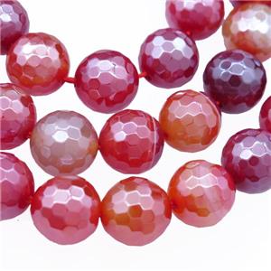 Natural Striped Agate Beads Banded Red Dye Faceted Round Electroplated, approx 12mm dia