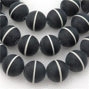 Round Black Onyx Agate Beads Line Matte, approx 12mm dia