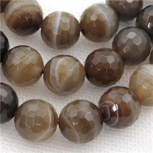coffee stripe Agate beads, faceted round, approx 10mm dia
