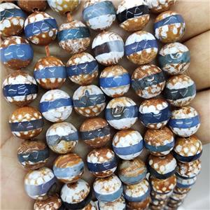 Tibetan Style Agate Beads Blue Faceted Round, approx 12mm dia