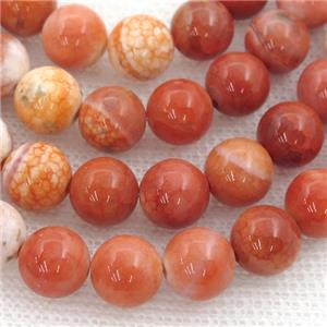 red fired Agate beads, round, approx 10mm dia