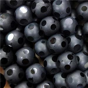 black Agate beads, faceted round, matte, approx 6mm dia