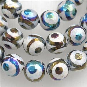 faceted round Tibetan Agate beads, eye, AB color electroplated, approx 8mm dia