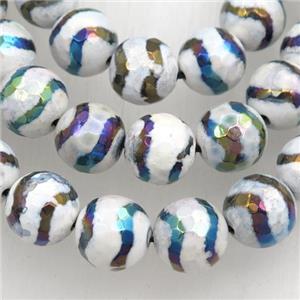faceted round Tibetan Agate beads, wave, AB color electroplated, approx 10mm dia