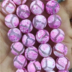 faceted round Tibetan Agate beads, hotpink dye, approx 10mm dia