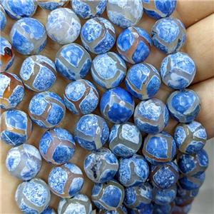 faceted round Tibetan Agate beads, dye, approx 10mm dia