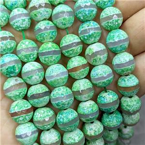 Tibetan Agate Beads Faceted Round Green Dye B-Grade, approx 10mm dia