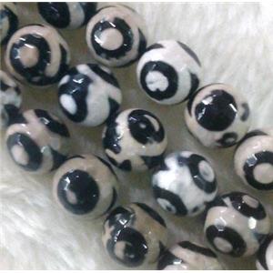 tibetan Agate Stone bead, faceted round, evil eye, 10mm dia, approx 40pcs per st