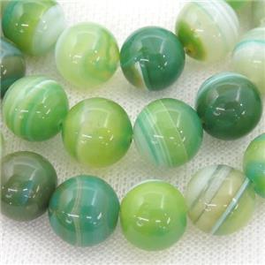 Natural Stripe Agate Beads Green Banded Dye Smooth Round, approx 14mm dia
