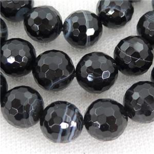 black striped Agate beads, faceted round, approx 16mm dia