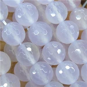 white Agate beads, faceted round, approx 14mm dia