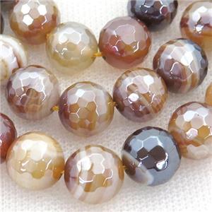 ambergold Striped Agate Beads, faceted round, light electroplated, approx 6mm dia