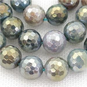 indian Agate Beads, faceted round, electroplated, approx 12mm dia