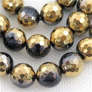 black striped Agate Beads, half gold electroplated, approx 12mm dia