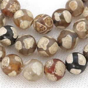 round Tibetan Agate Beads, football, khaki, approx 10mm dia