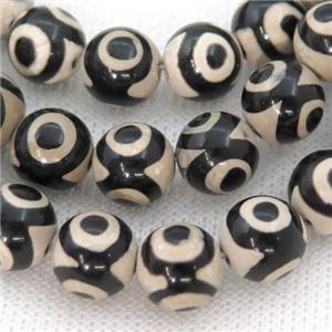 Tibetan Agate Beads Smooth Round Black White Evil Eye, approx 10mm dia
