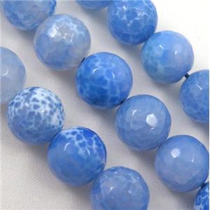 blue Fired Agate Stone beads, faceted round, approx 10mm dia, 15.5 inches