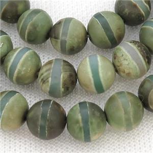 round matte Tibetan Agate Beads, green, line, approx 10mm dia